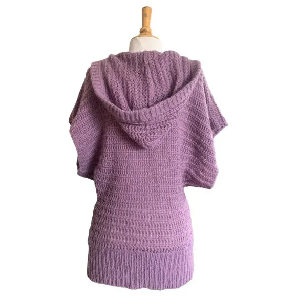 Free People Lavender Batwing Short Sleeve Hooded Loose Knit Wool Sweater - Picture 4 of 7